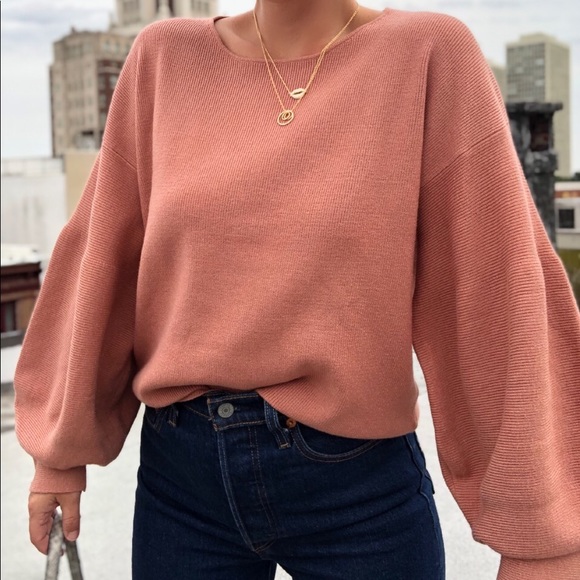 Yasmine Puff Sleeve Cozy Knit Sweater - Blush - Picture 5 of 8